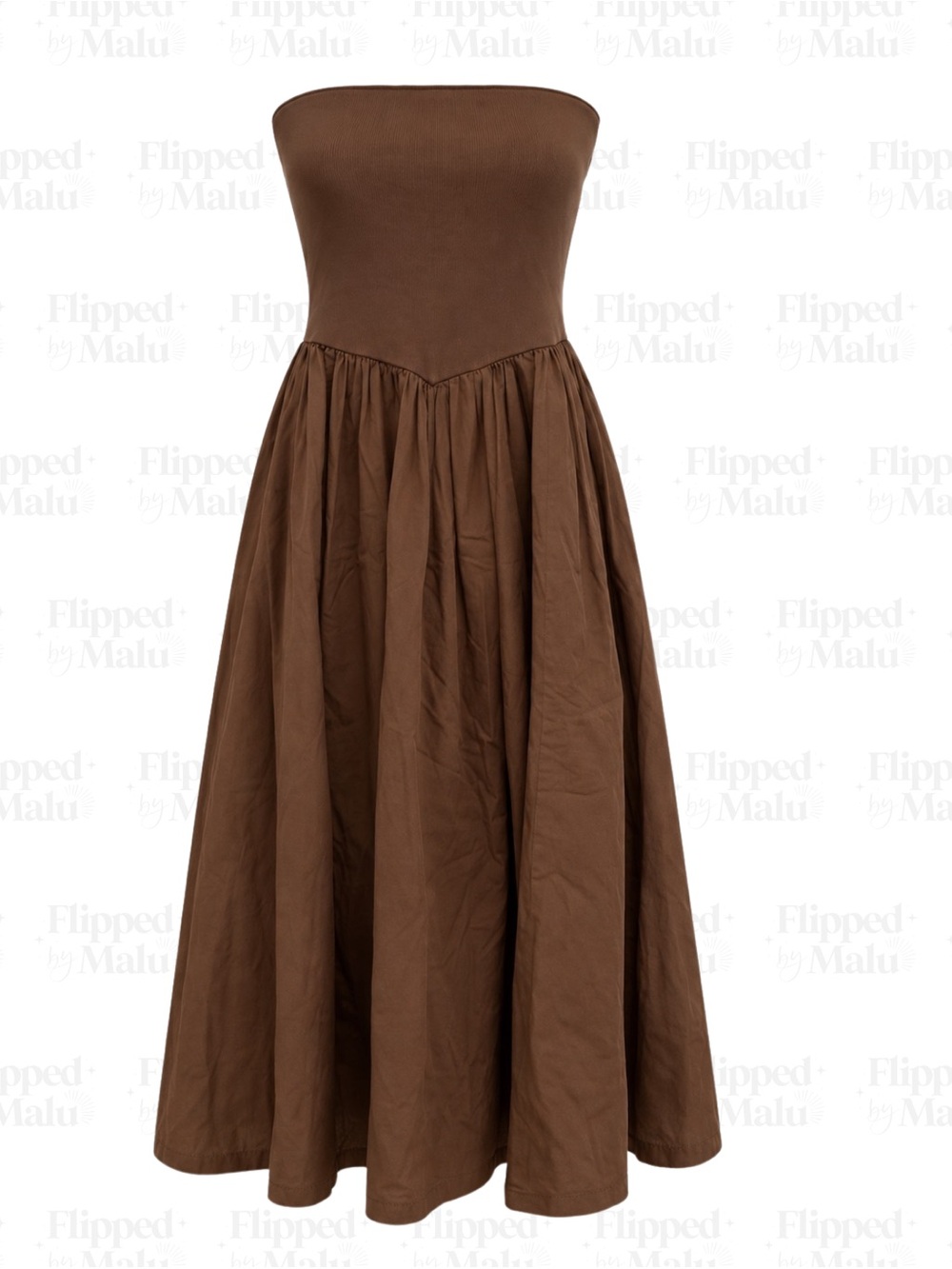 Anthropologie Strapless Drop Waist Midi Dress Brown Size L